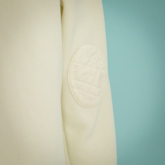 Talbots Size X 0X XL Ivory White Polar Fleece Quilted Elbow Patches Zip Jacket - Picture 4 of 7